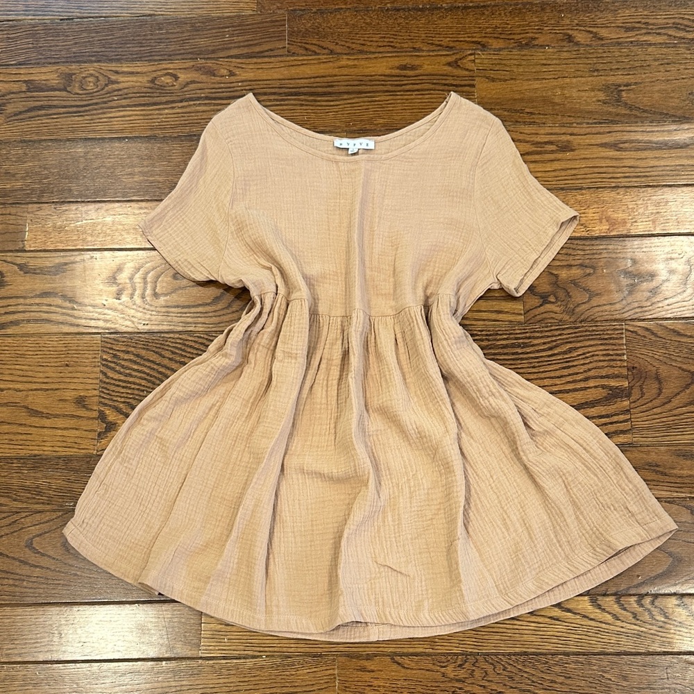 HYFVE Beige Short Sleeve Mini Dress